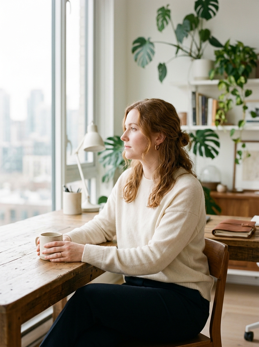 Portrait of a person in a bright workspace